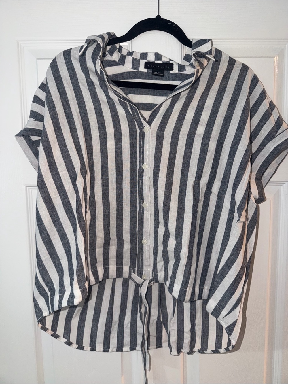 Sanctuary Black and White Striped Button-Front Tie-Hem Shirt